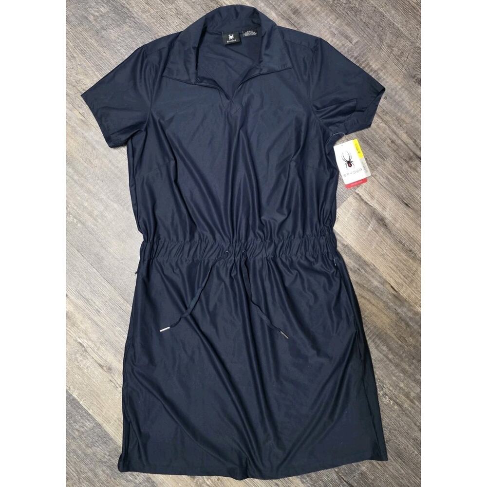 Spyder Women's Large Navy Blue Collared Stretch Knit Active Dress NWT